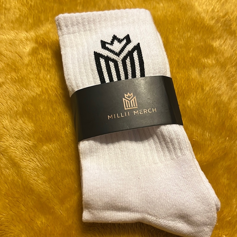 NWT Millie Merch Men’s Pair of White/Black Socks